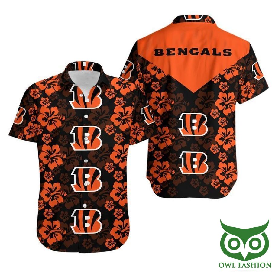 NFL Cincinnati Bengals Flowers with Vertical Flower Line Hawaiian Shirt