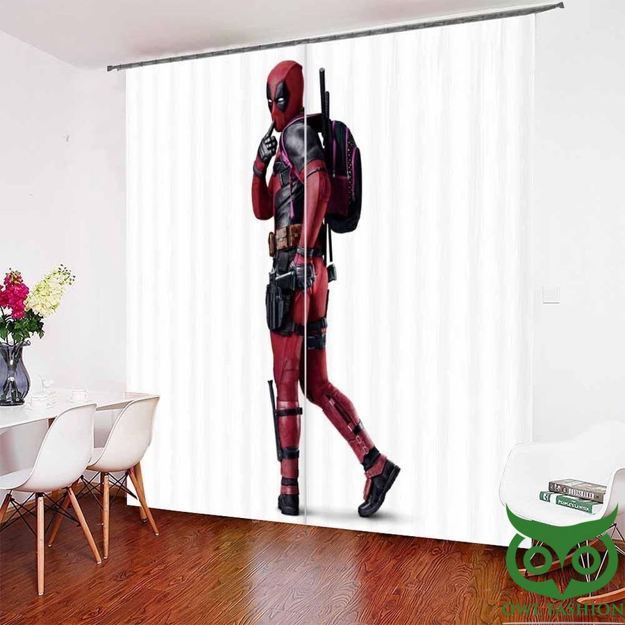 White Background With Deadpool Window Curtain