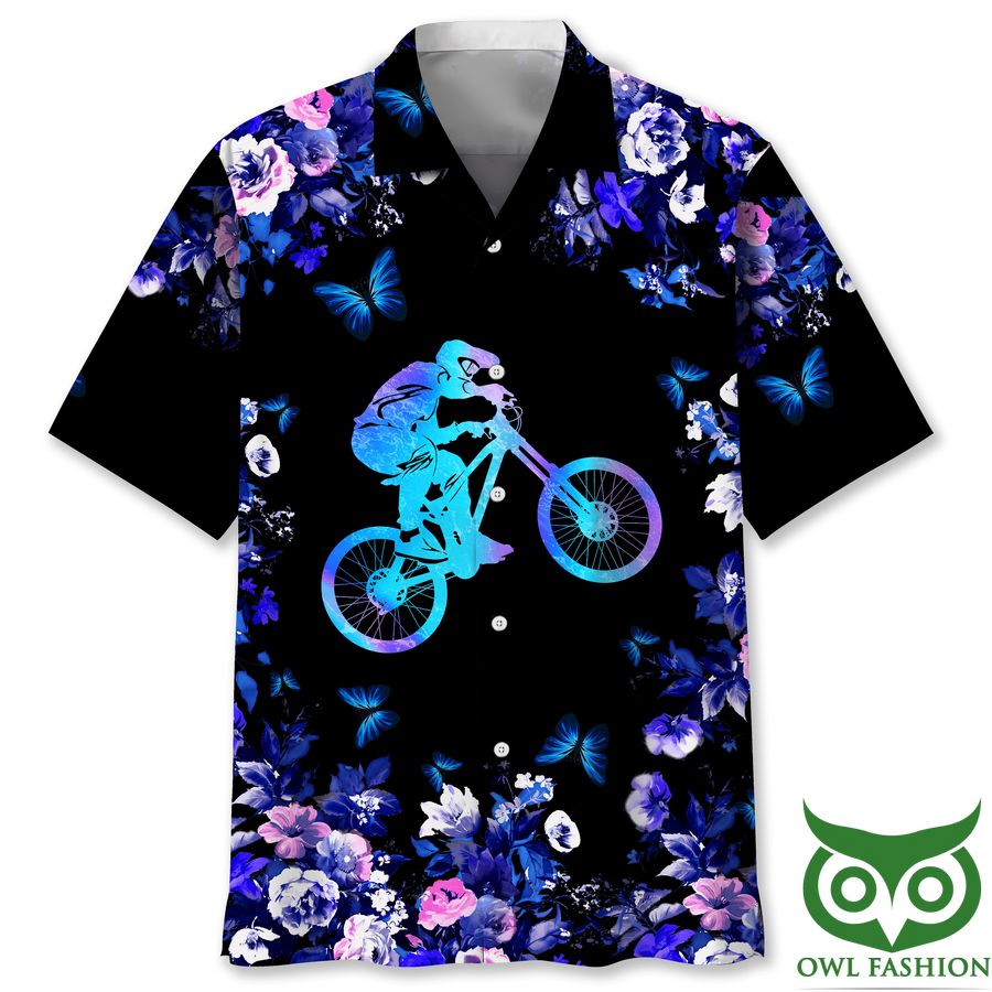 Mountain Bike Hologram Butterfly Black Hawaiian Shirt