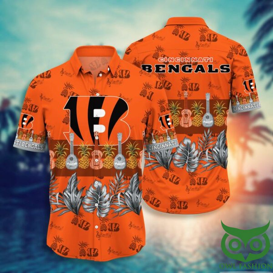 NFL Cincinnati Bengals Orange Tropical Guitar Hawaiian Shirt