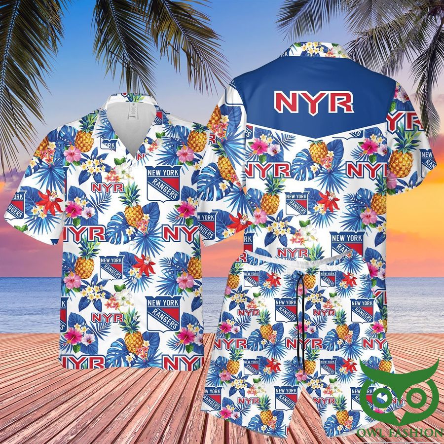 New York Rangers Blue and White Pineapple Hawaiian Shirt
