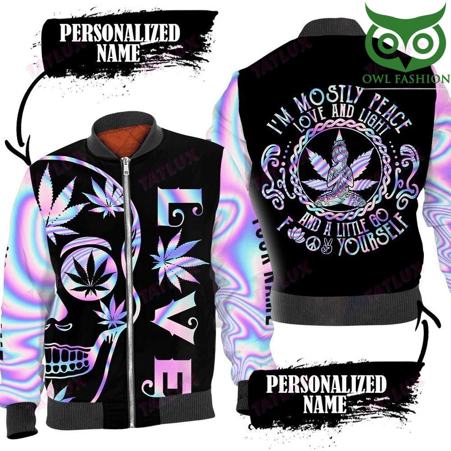 Personalized 420 I'M Mostly Peace Love And Light 3D Bomber Jacket 
