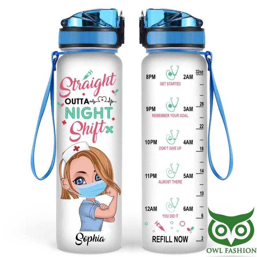 Personalized Nurse Straight Outta Night Shift Water Tracker Bottle