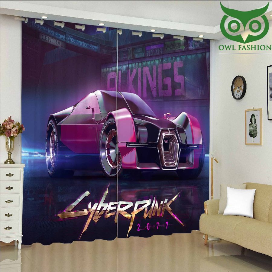 Purple Modern Car Cyberpunk 2077 waterproof house and room decoration shower window curtains