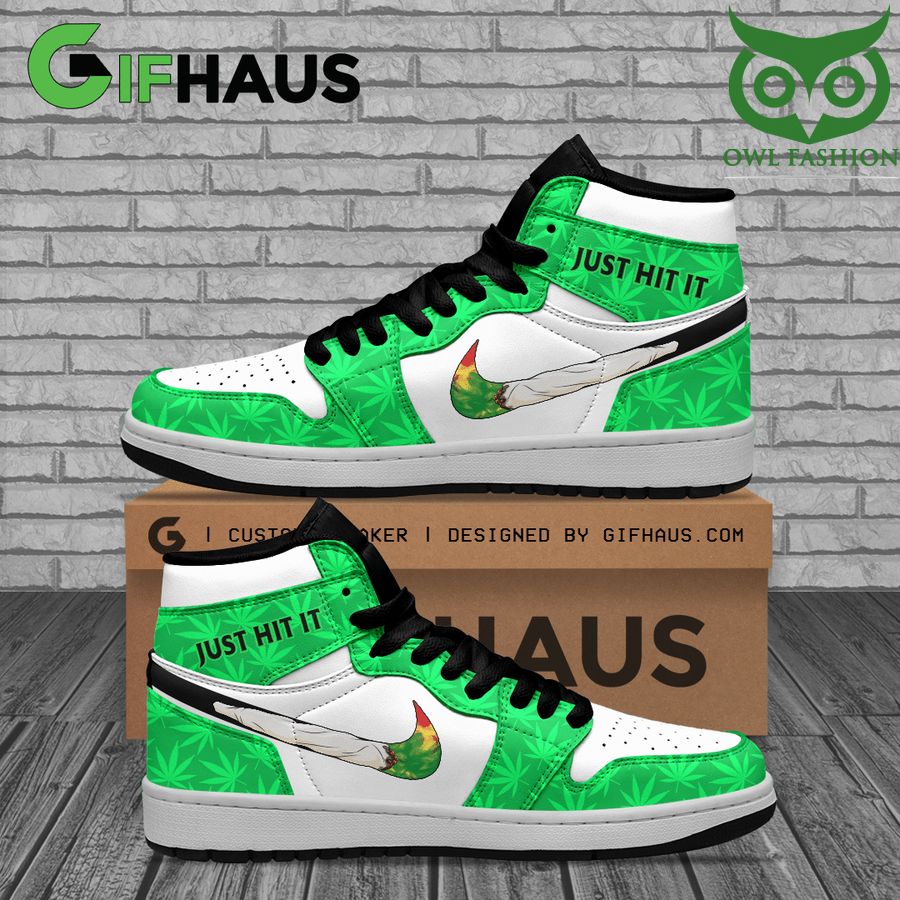 Weed just hit it green white Custom Jordan 13 Sneaker - Owl Fashion Shop