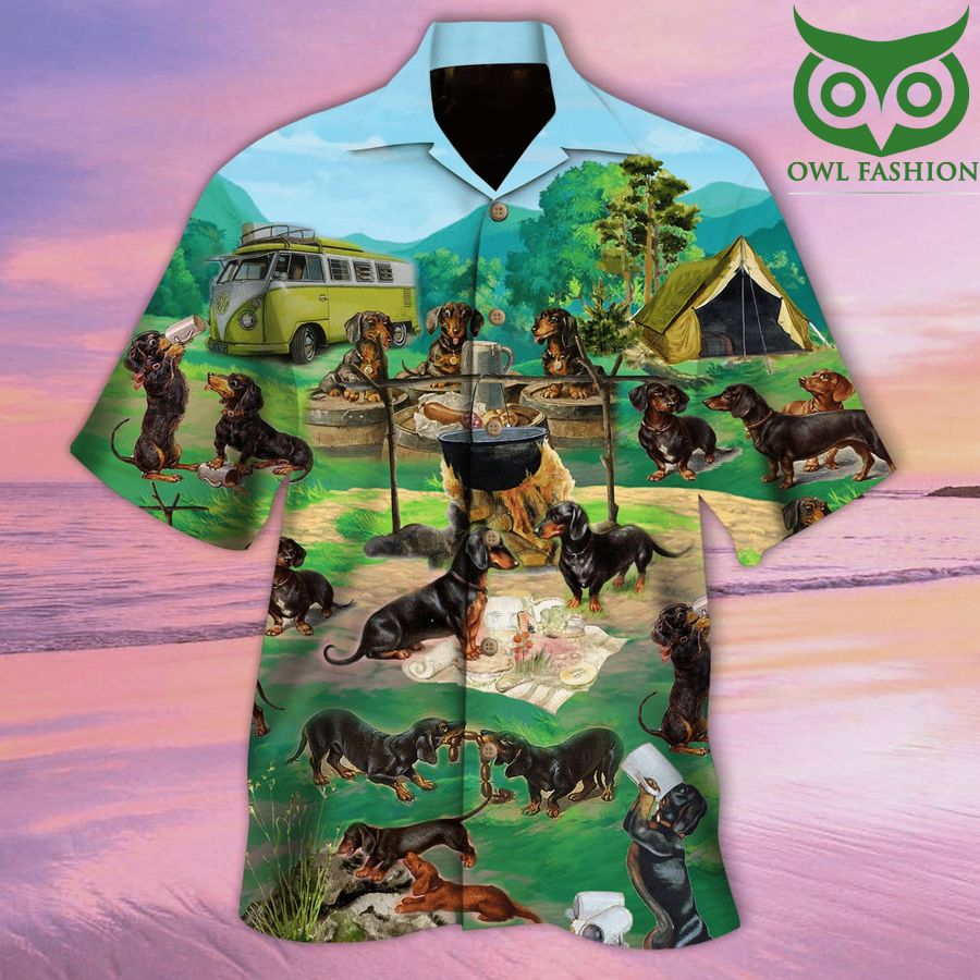 Dachshunds Go Camping Unisex Hawaiian Shirt 