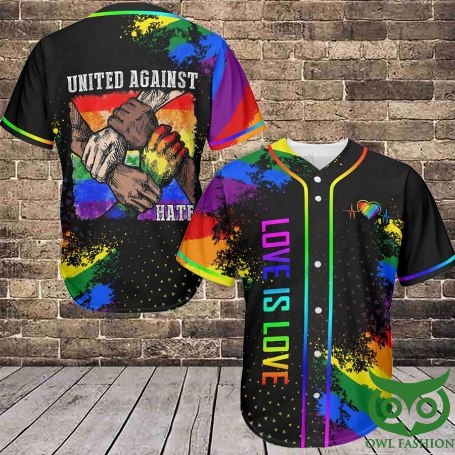 LGBT United Against Hate Hand hold Love is Love Baseball Jersey shirt