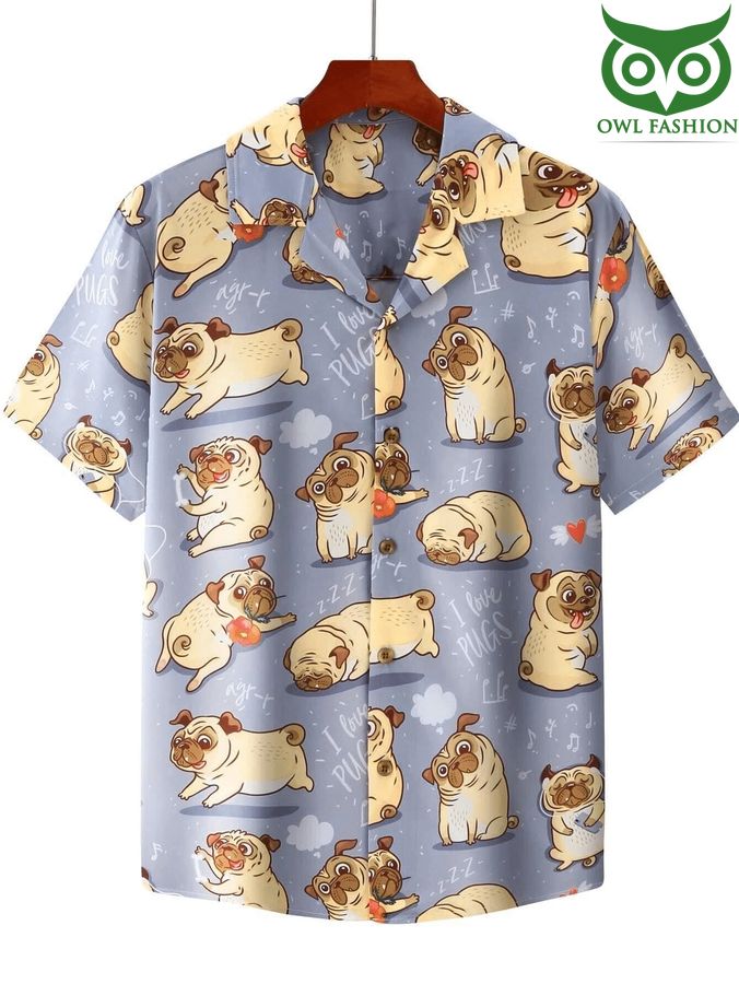 I Love Pugs Cute Hawaiian Shirt 