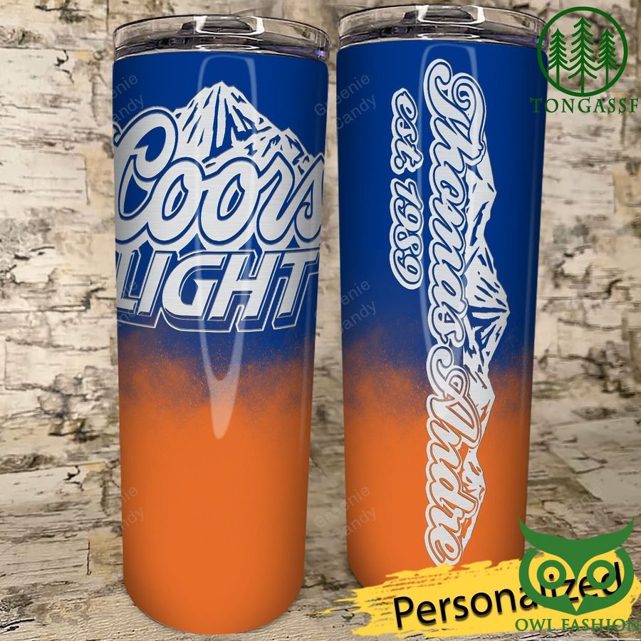 Coors Light Beer Personalized Navy Orange Stainless Steel Skinny Tumbler