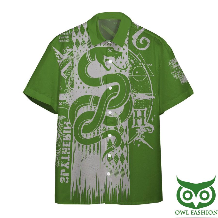3D Harry Potter Slytherin Gray Snake Green Hawaiian Shirt