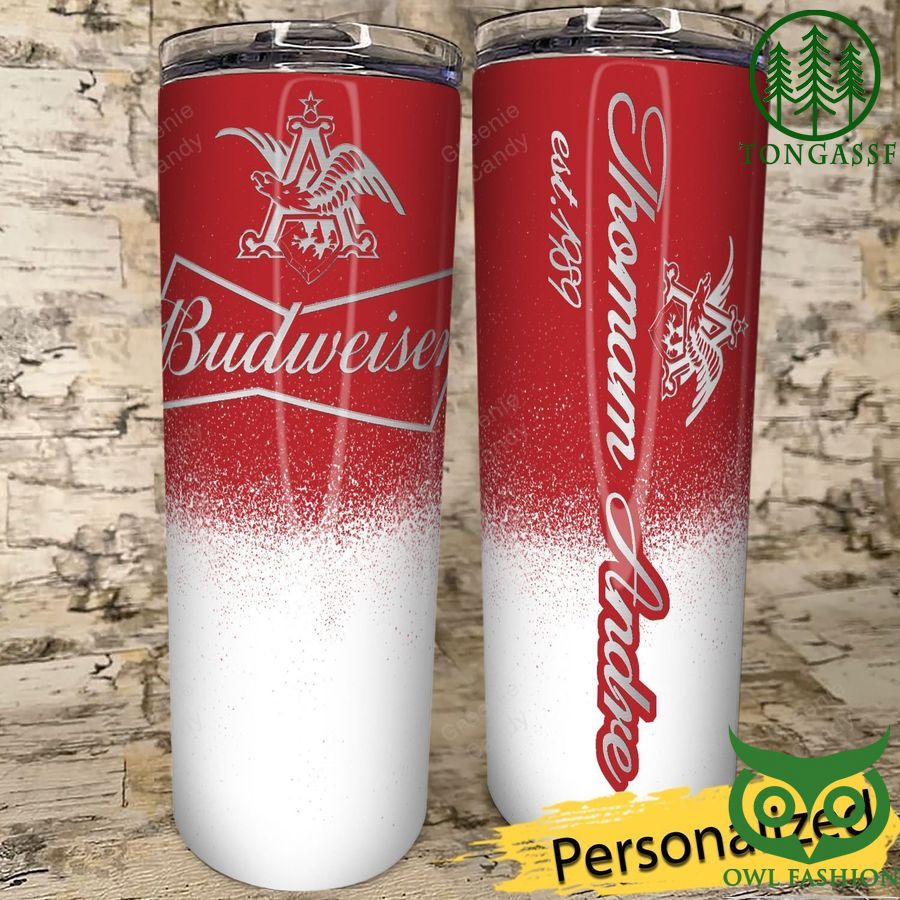 Personalized Budweiser Red and White Stainless Steel Skinny Tumbler