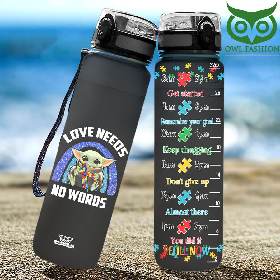 Love Needs No Words Autism Water Tracker Bottle