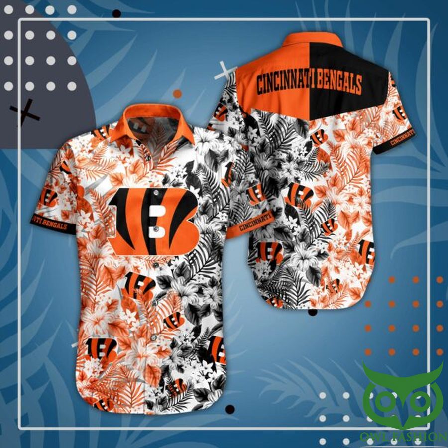 NFL Cincinnati Bengals Flowery Half Orange Half Gray Hawaiian Shirt