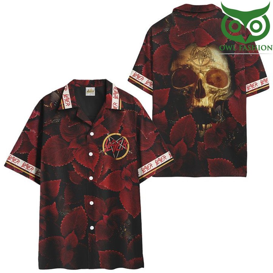 Slayer Skull death red leaves Hawaiian shirt