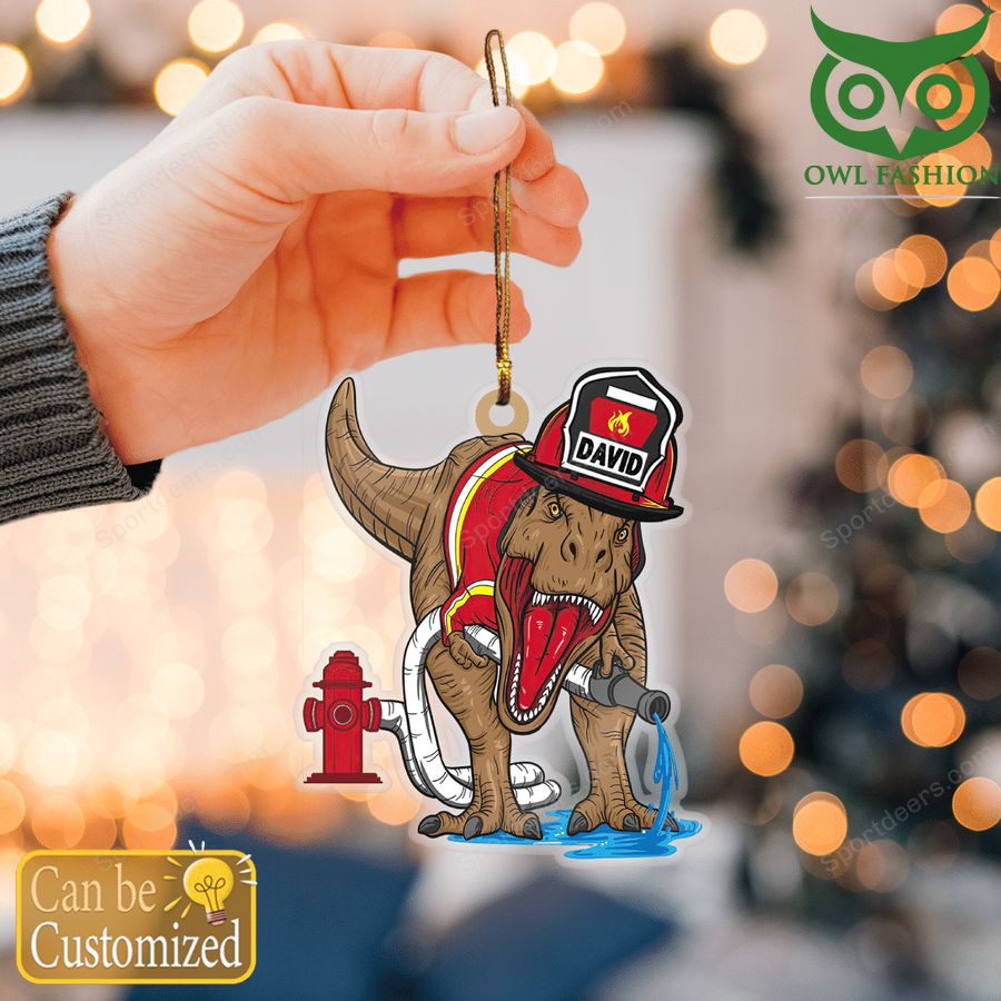 Personalized Dinosaur Firefighter decoration ornament