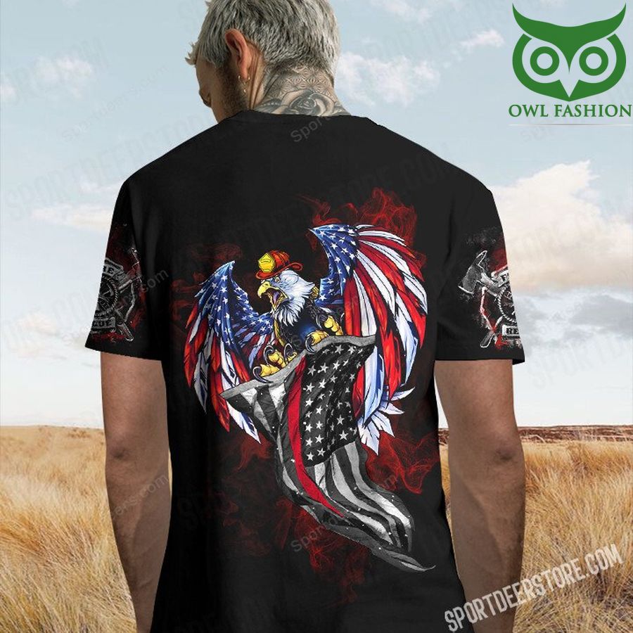 America eagle flag firefighter black 3D T-Shirt