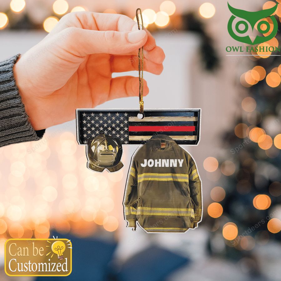Personalized Firefighter UNIFORM America flag ornament