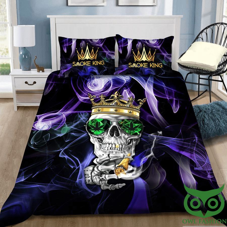 3 Smoke King Golden Skull Weed Green Black Bedding Set