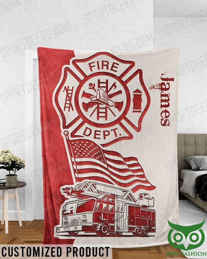 Custom Name FIREFIGHTER Fire Flag Beige Fleece Blanket