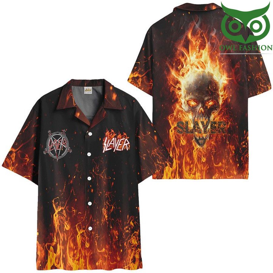 Slayer Skull death on fire Hawaiian shirt