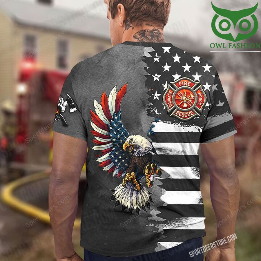 Courage fire honor rescue American eagle flag 3D T-Shirt