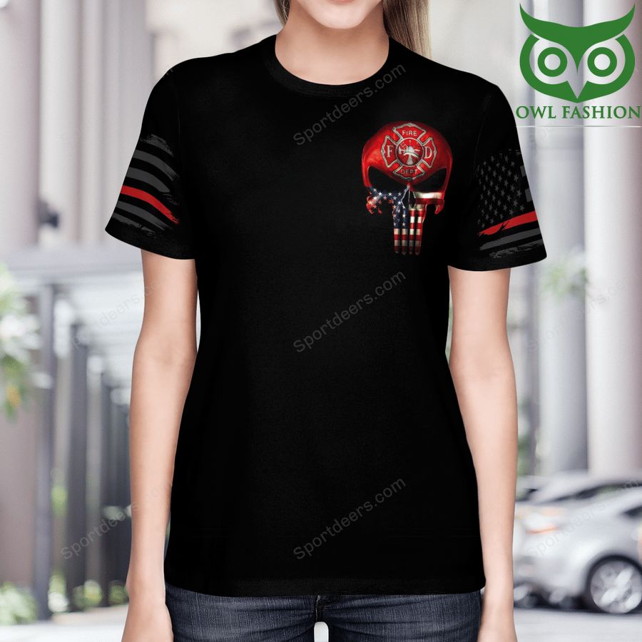 American flag skull firefighter 3D T-Shirt