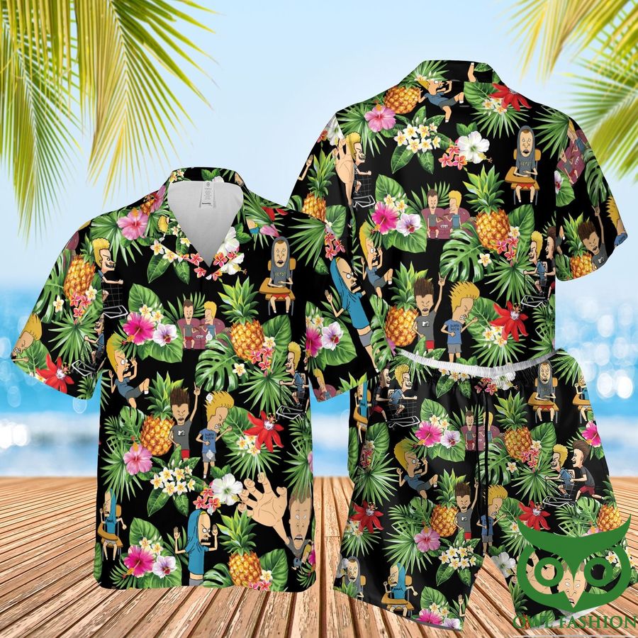 Beavis and Butt-Head Summer Black Green Hawaiian Shirt Shorts