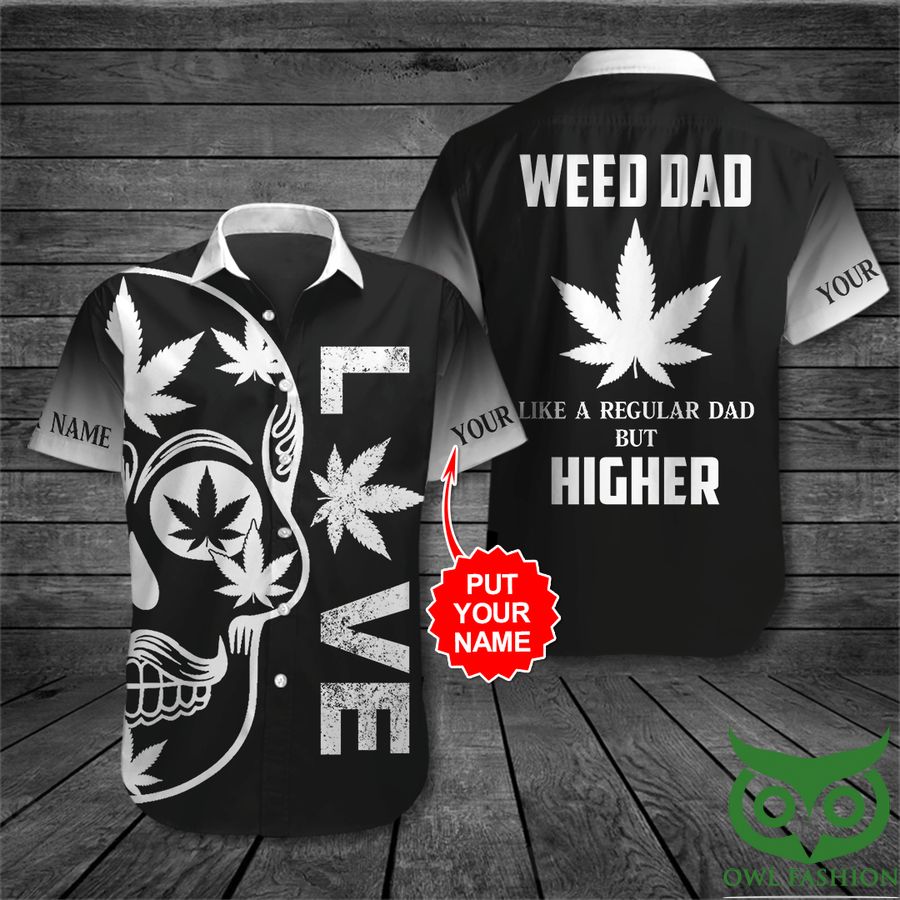 Customized Weed Dad White Leaf Skull Black Hawaiian Shirt