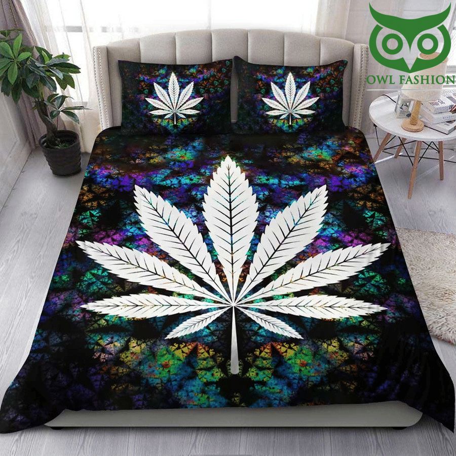 Weed white cannabis on color shading Bedding Set