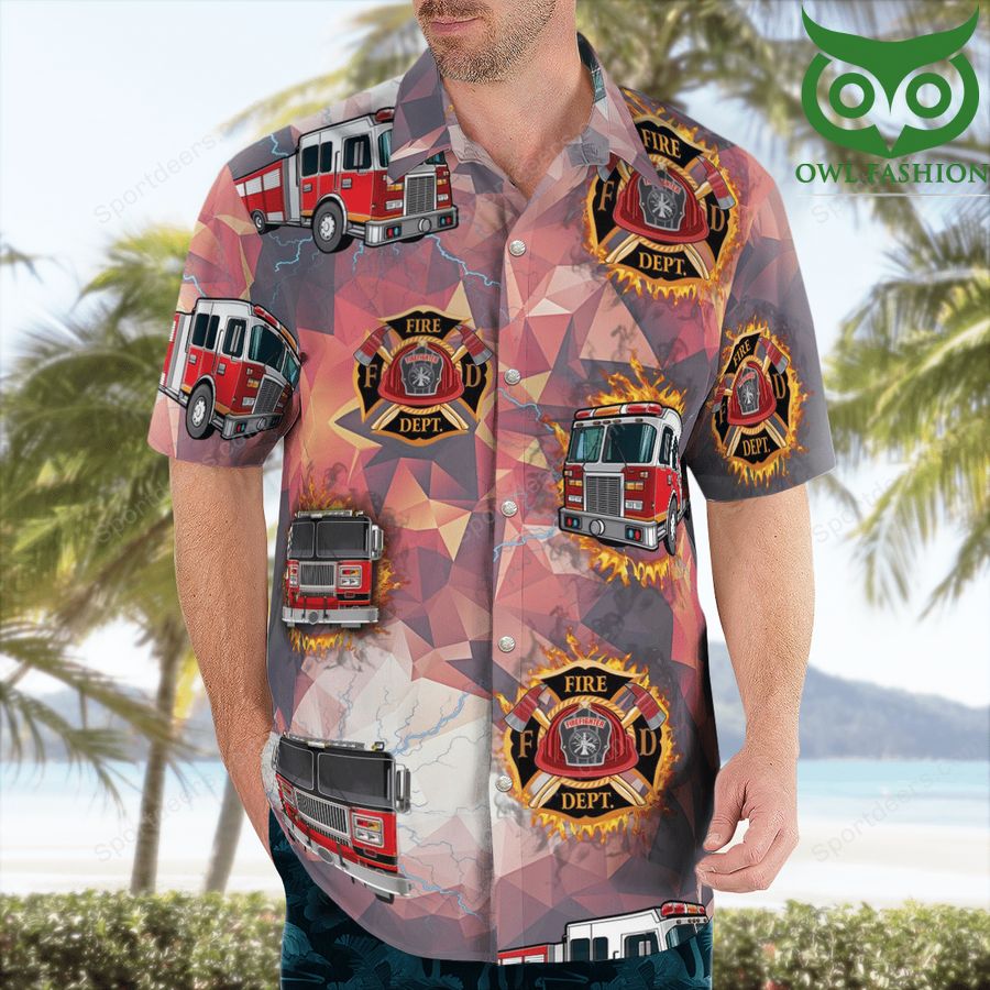 Firefighter logo slogan tropical Hawaiian shirt for summer