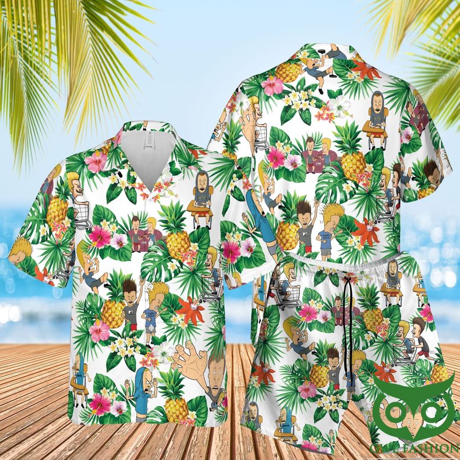 Beavis and Butt-Head Aloha Green White Hawaiian Shirt Shorts