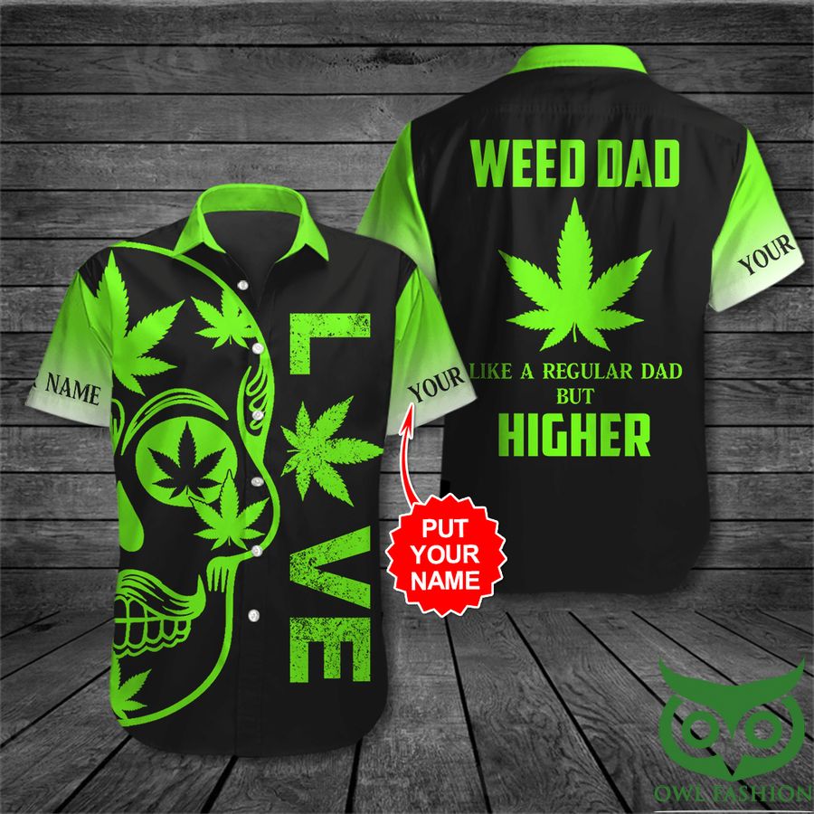 Customized Weed Dad Green Leaf Skull Black Hawaiian Shirt