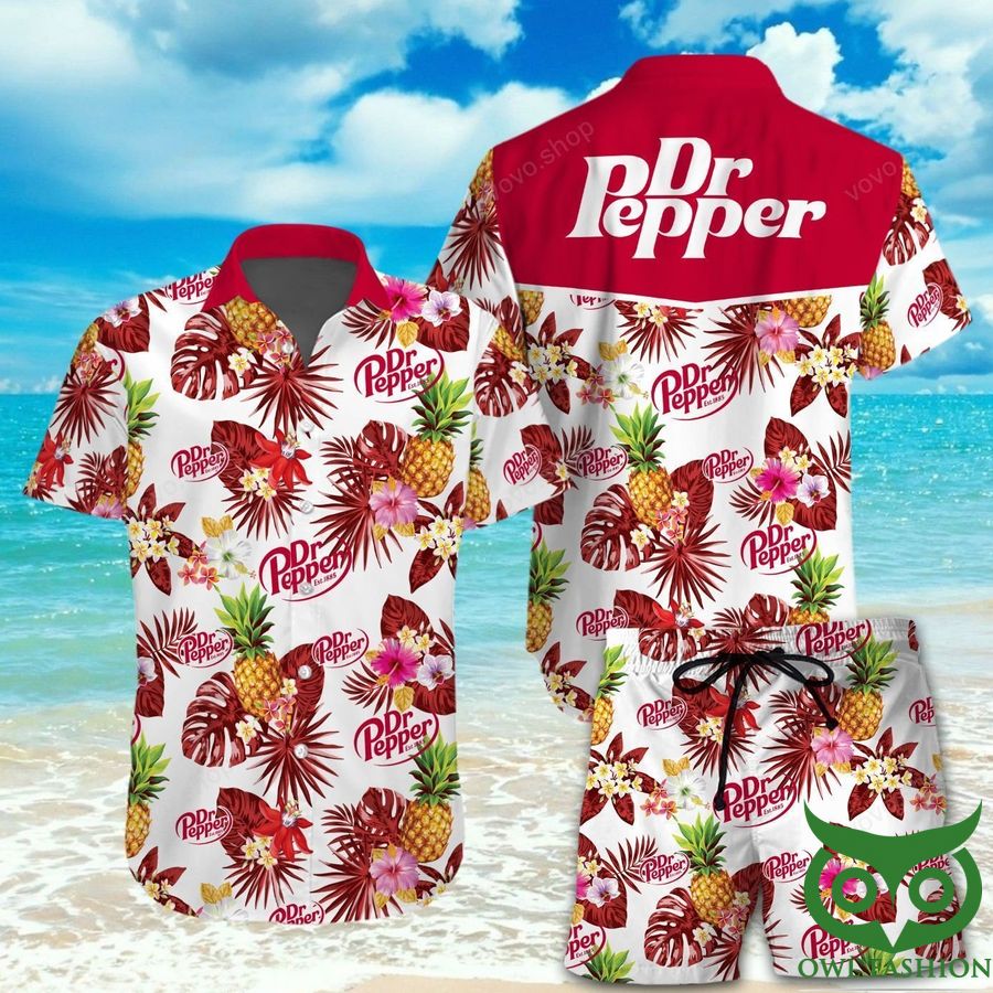 Dr Pepper Red and White Flowery Hawaiian Shirt