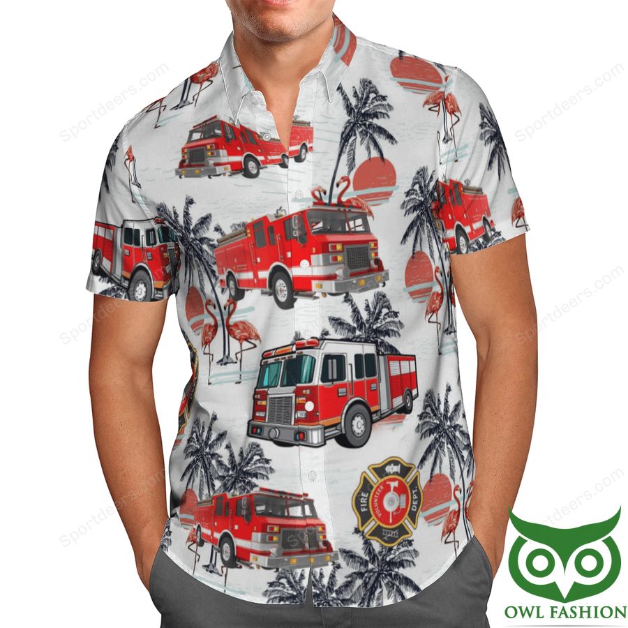 FIREFIGHTER Flamingo and Trees Hawaiian Shirt