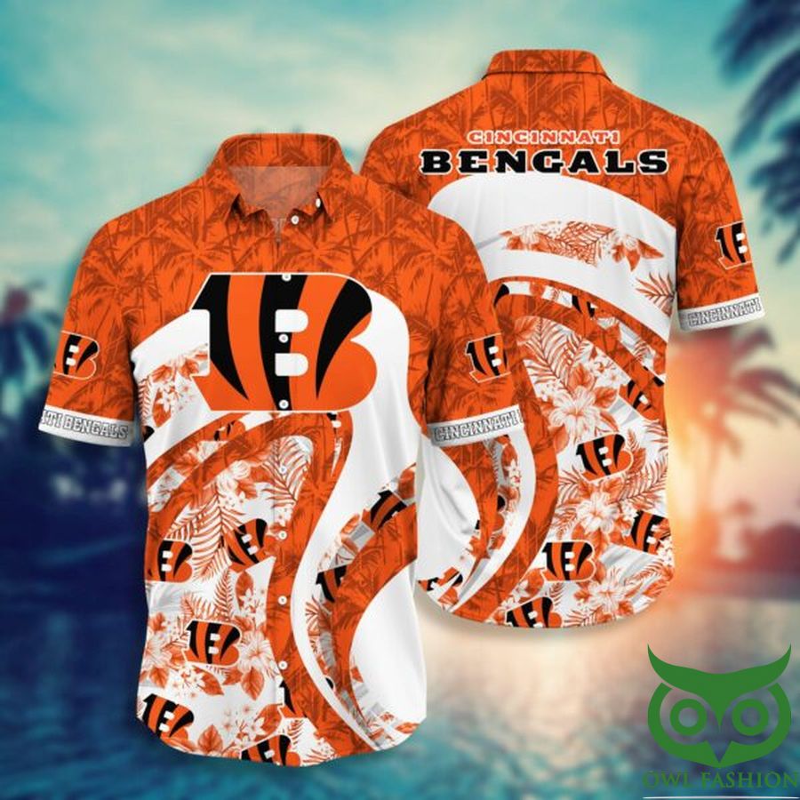 NFL Cincinnati Bengals White with Orange Flowers Hawaiian Shirt