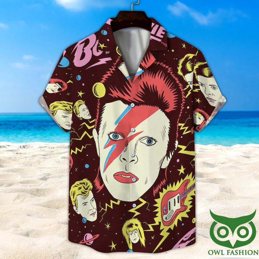 43 The Chameleon of Rock David Bowie Brown Hawaiian Shirt Shorts