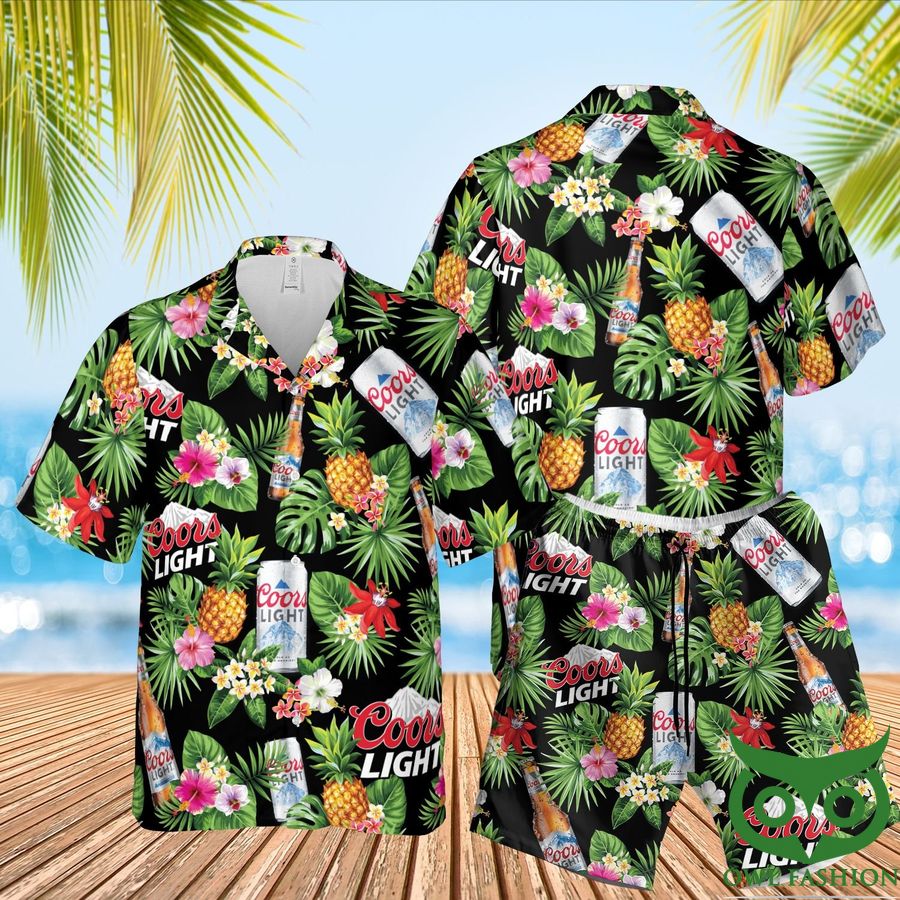 Coors Light Aloha Black Green Hawaiian Shirt Shorts