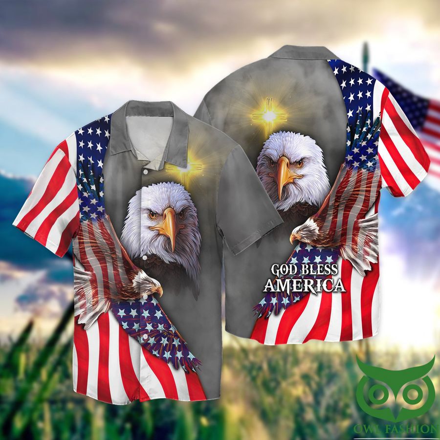 Eagle God Bless American with Flag Independence Day Hawaiian Shirt