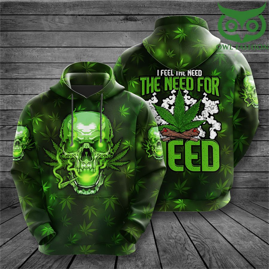 I Feel The Need For Weed 3D green skull 3D Hoodie