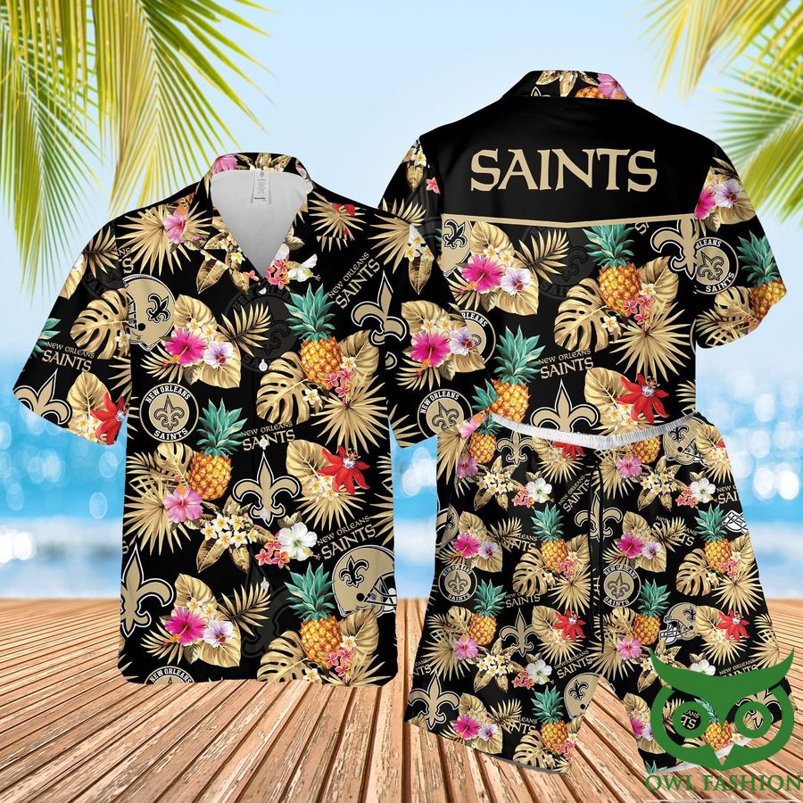 New Orleans Saints Black Hawaiian Shirt Shorts