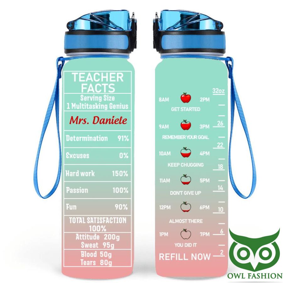Personalized Teacher Facts Gradient Water Tracker Bottle