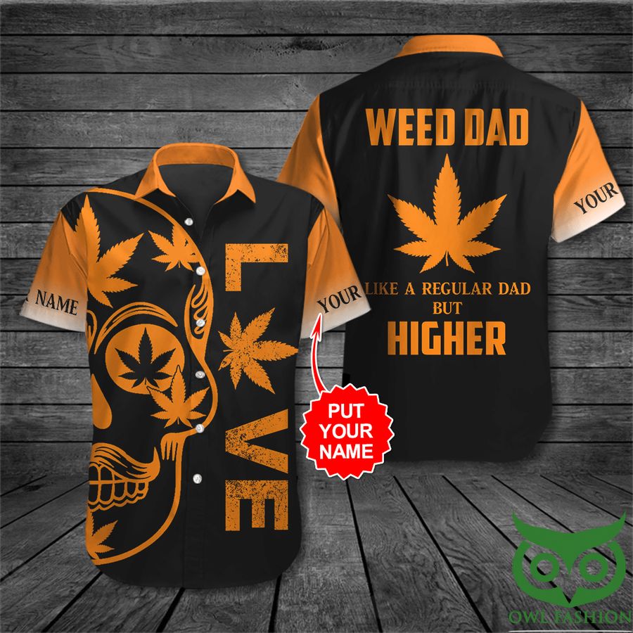 Customized Weed Dad Orange Leaf Skull Black Hawaiian Shirt