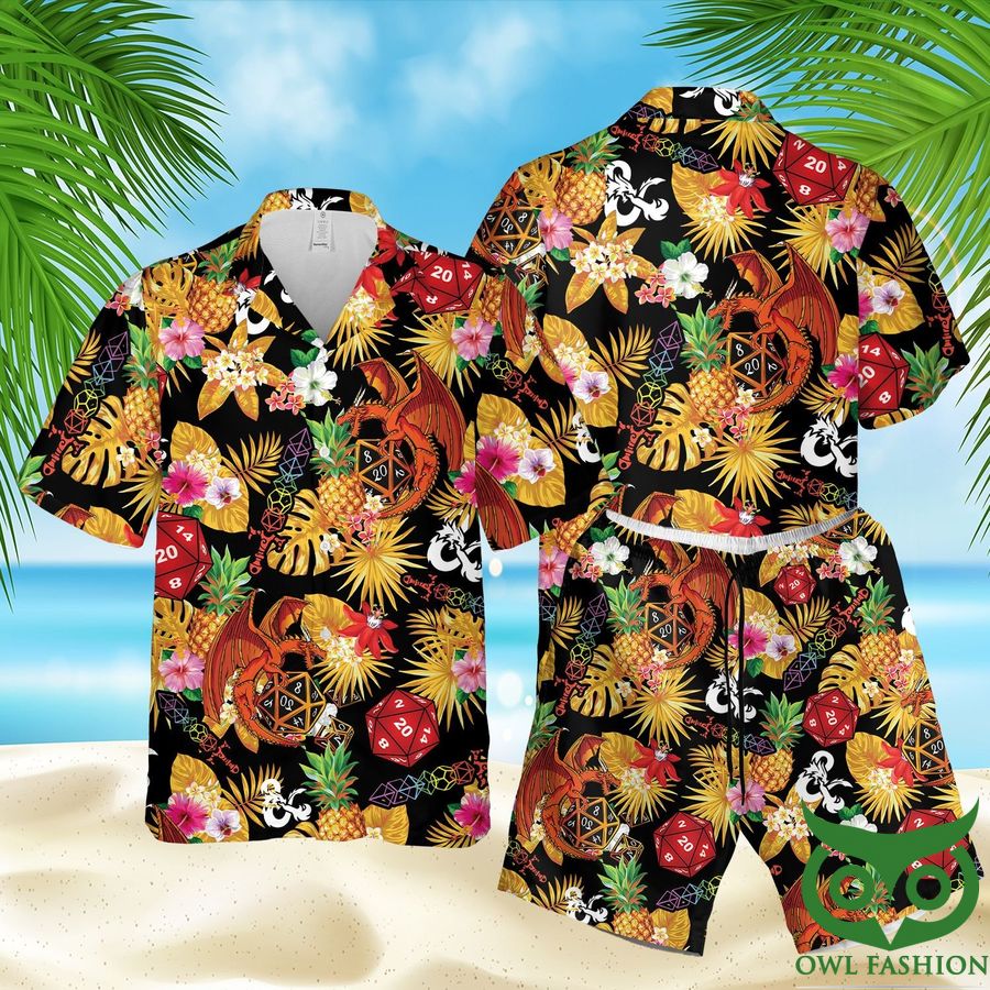 Dungeons and Dragons Tropical Black Yellow Hawaiian Shirt Shorts