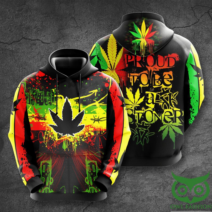 Proud To Be A Stoner Weed Leaf Colorful on Black 3D Hoodie