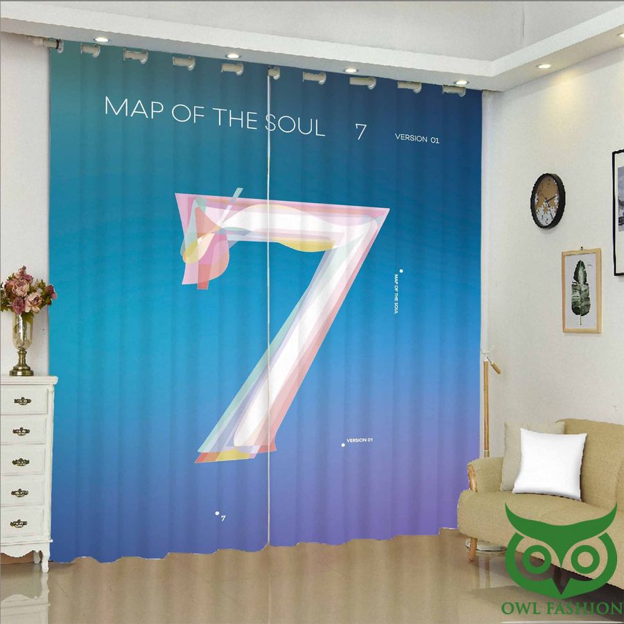 BTS Seven Map Of The Soul Album Blue Themed Window Curtain