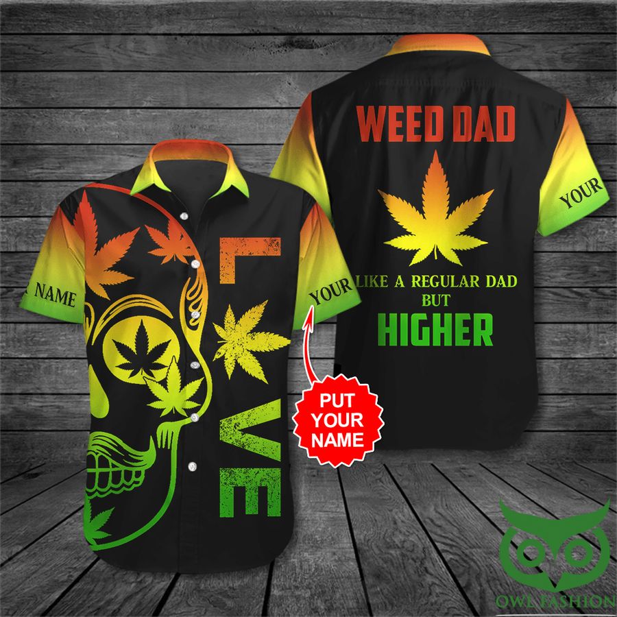 Customized Weed Dad Gradient Leaf Skull Black Hawaiian Shirt