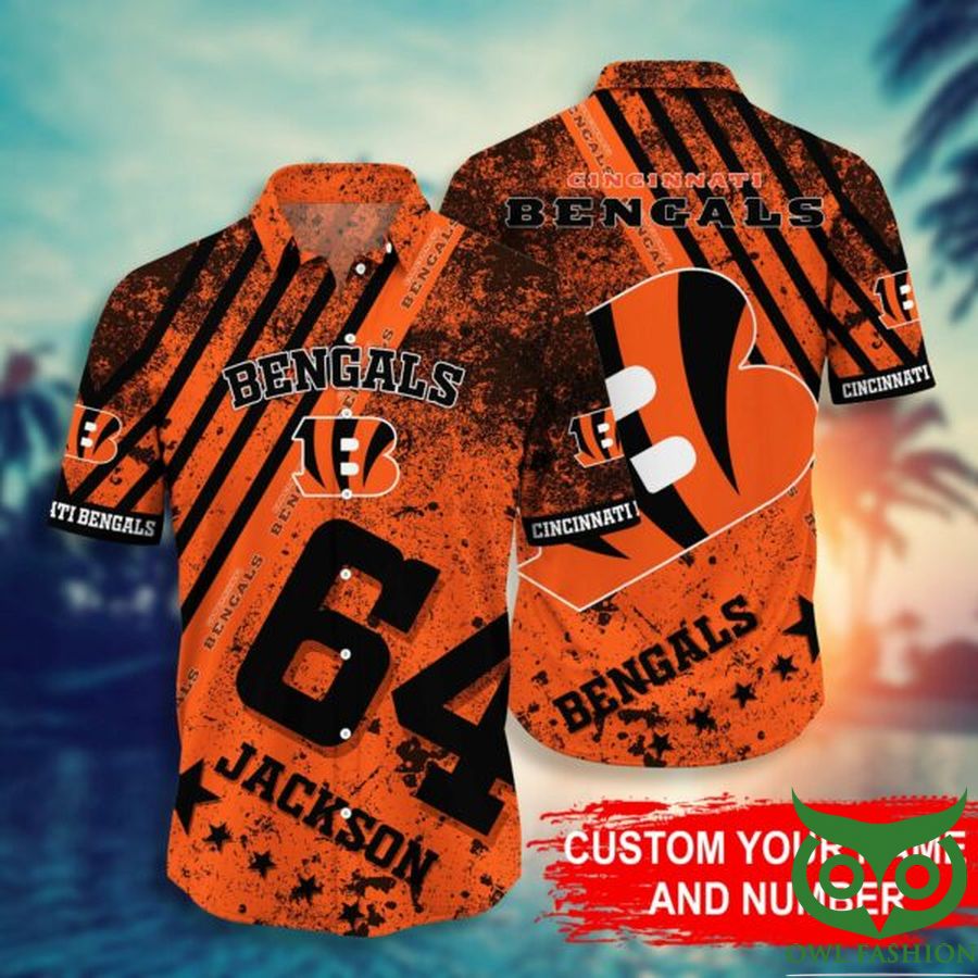 NFL Cincinnati Bengals Number Orange Black Hawaiian Shirt