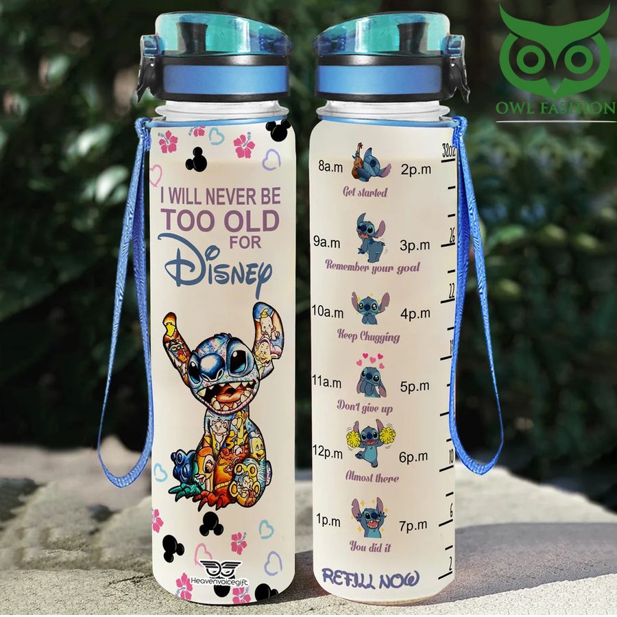 Stitch I will never be too old for Disney Water tracker bottle