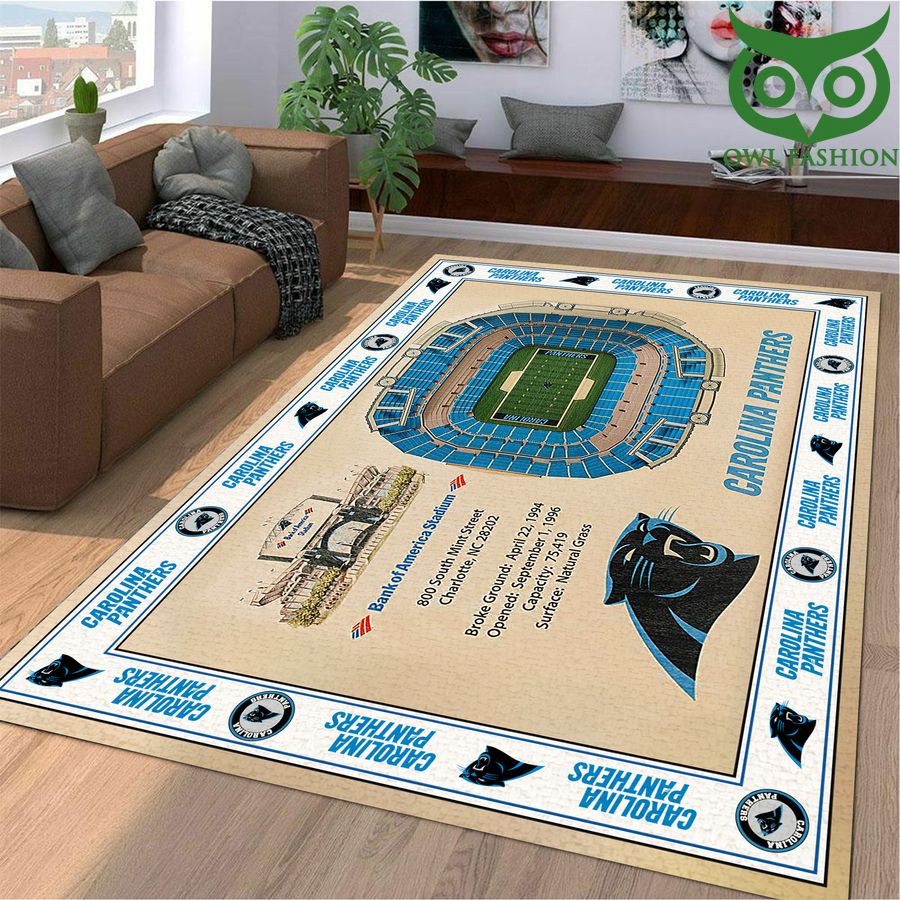 Fan Design Bordered Carolina Panthers Stadium 3D View Area Rug