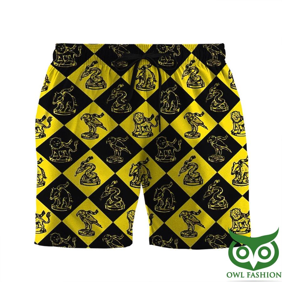 3D Harry Potter Hufflepuff Radiate Love Yellow Black Checkered Shorts